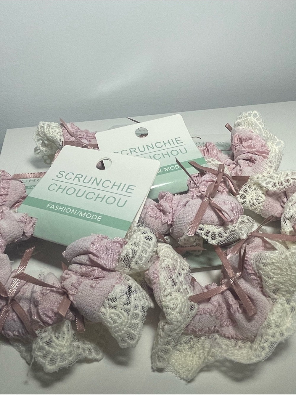 Pink Lace Scrunchies (Set of 8)